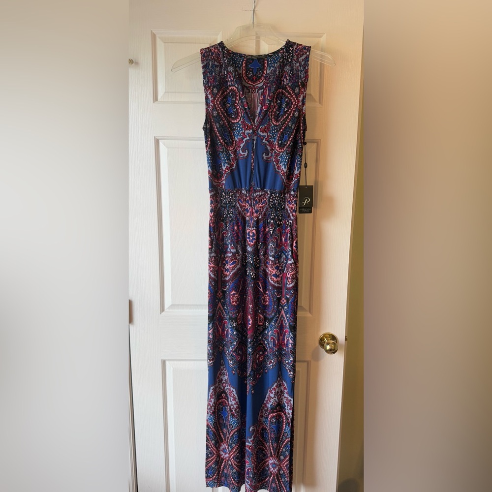 ADRIANNA PAPELL NWT Blue Paisley Flowy Sleeveless Maxi Dress